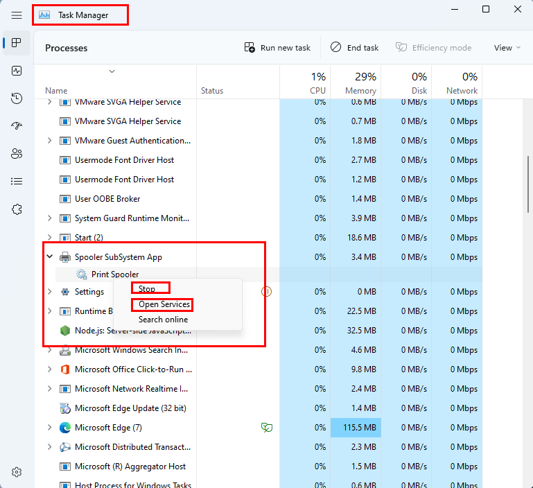 Resolve Printer error 0x0000011b by stopping Printer Spooler