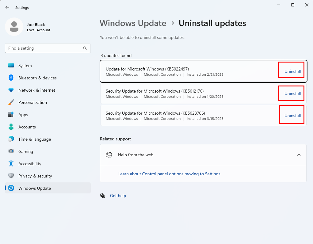 How to uninstall Windows updates