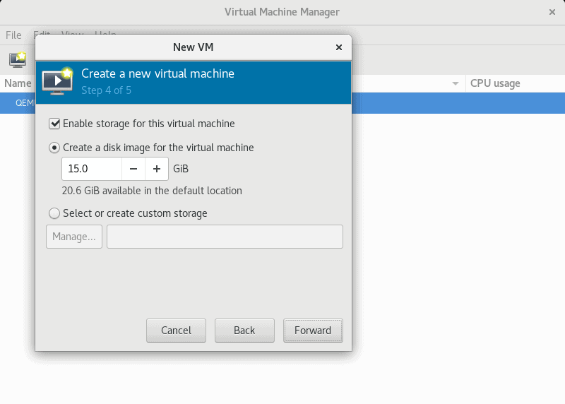 在 virt-manager GUI 中为 VM 安装分配硬盘大小