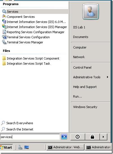 selectServicesFromStartMenu